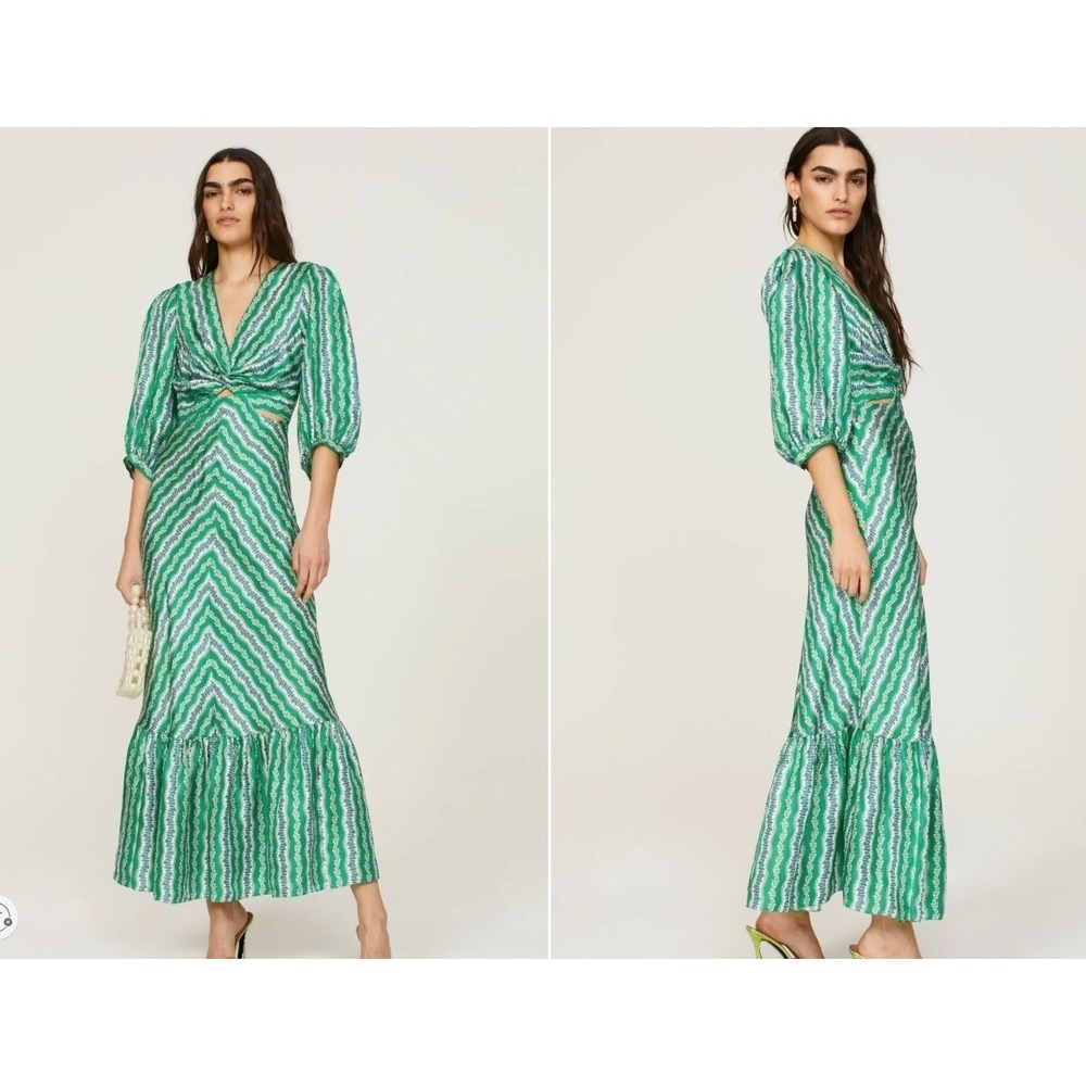 Sandro Agnetta Dress Maxi Satin Keyhole Floral‎